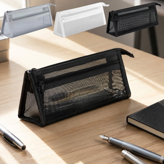 Txlpkdyx Concise And Transparent Mesh Pencil Case Double-Layer Portable Exam Pencil Case Large-Capacity Stationery Pouch