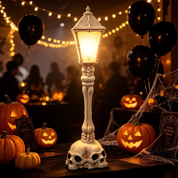 Txlpkdyx Halloween Skull Street Lamp Decor Light 11.8 Inch Gothic Skeleton Base Night Light Halloween Indoor Outdoor Spooky Decorations For House Party Yard Party Indoor