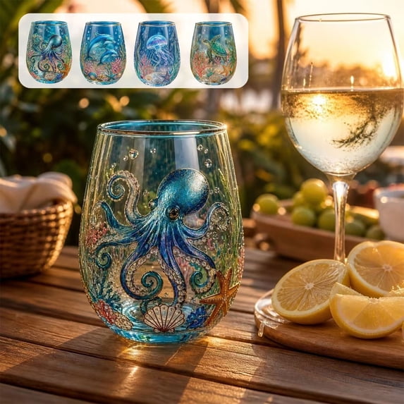 Txlpkdyx Hand Blown Crystal Whiskey Glass Set Nautical Art Barware Lead Free Gift