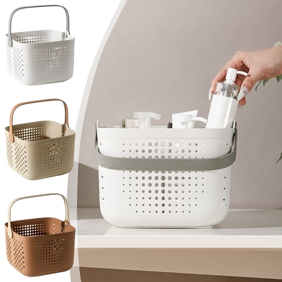 Txlpkdyx Handle-Equipped Plastic Bathroom Storage Basket, Square Bath Basket,Bathroom Toiletries Storage Basket,Drainable Shower Storage Rack