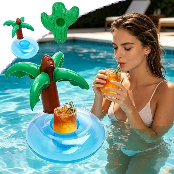 Txlpkdyx Inflatable Drink Holders Palm Tree And Cactus Floating Cup Holders Pool Drink Floaties For Summer Beach Themed Party