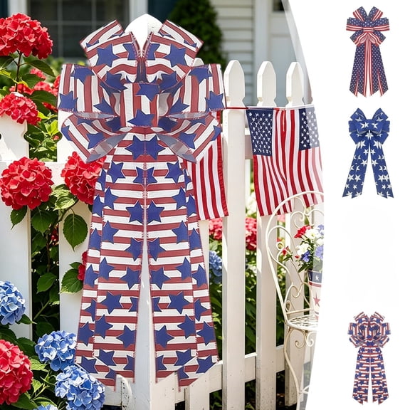 Txlpkdyx Patriotic Banner Bow,Striped Fabric Wreath Bow,Independence Day Decoration for Front Door,Wreath,Wardrobe & Party Backdrop