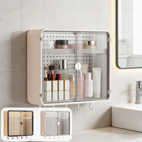Txlpkdyx Storage Box,Wall-Mounted Storage Cabinet with Pegboard,Double-Door Dust-Proof Hidden Multi-Function Storage Cabinet,for Vanity,Shower,and Bathroom