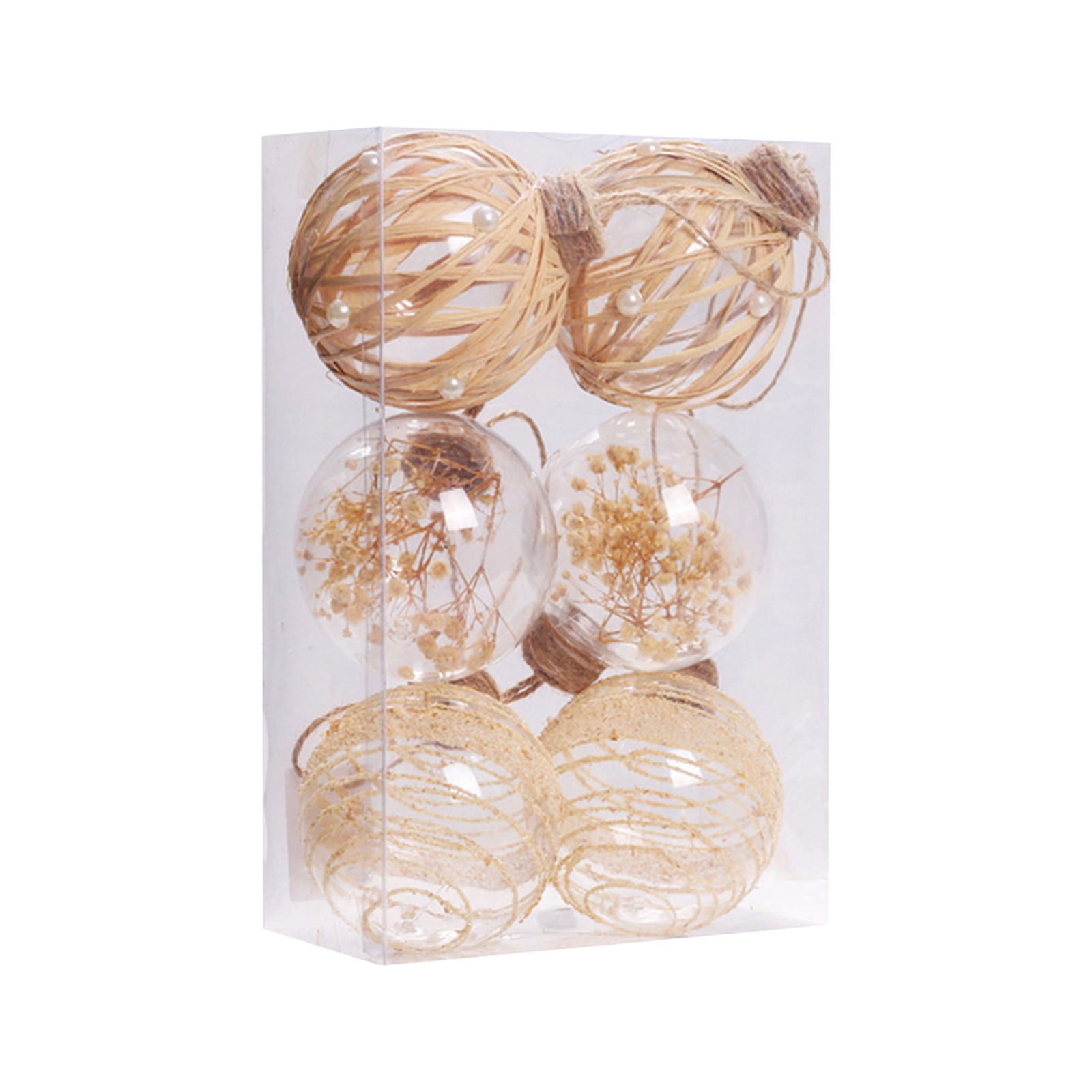 Txmfgh 6 Pcs Clear Christmas Ball Ornaments, 8cm Gold Shatterproof Xmas