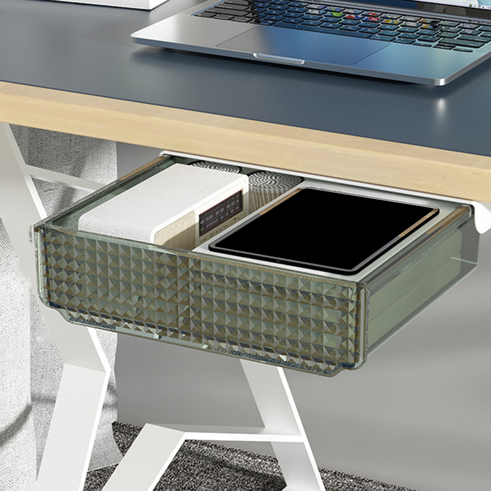 Txmfgh Under Desk Drawer Organizer PullOut, High Transparent Plastic