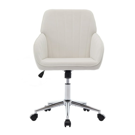 Velvet Office Chair with Silver Base - Beige Ergonomic Swivel Chair with Memory Foam Cushion, Adjustable Height for Home & Office