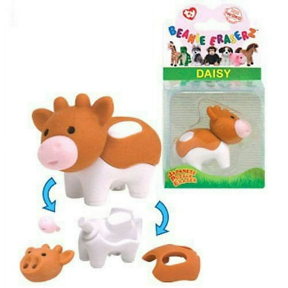 Ty Beanie Babies Eraserz -Daisy the Cow Iwako Japanese 1.5" Puzzle Eraser (BONUS 1 FUN CHOPS)