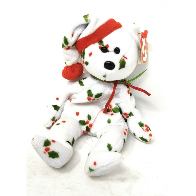Ty Beanie Baby 1998 HOLIDAY TEDDY Bear Plush White with Mistletoe