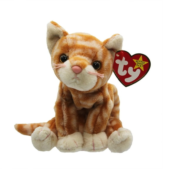 Ty Beanie Baby - AMBER the Gold Tabby Cat 7.5" Plush (BONUS ONE RANDOM TY ERASER)
