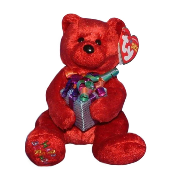 Ty Beanie Baby: Happy Birthday the Bear - Red - Holding Gift | Stuffed Animal | MWMT's
