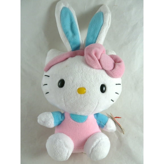 Ty Beanie Baby - Hello Kitty Easter Bunny (Pink Jumpsuit Blue Ears) Plush (NO TY HANG TAG)