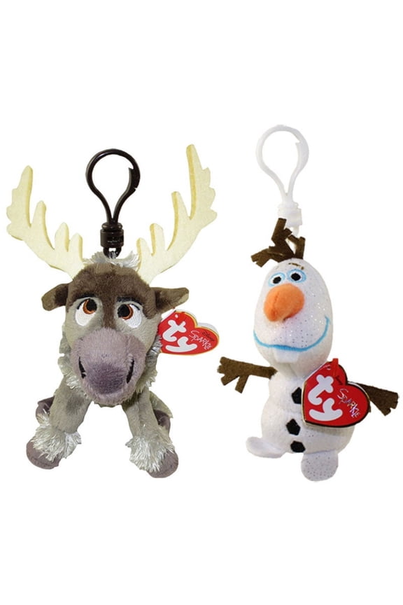 Beanie Baby Set of 2 Olaf & Sven Frozen Plush Plastic Key Clips