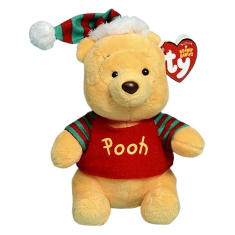 Ty Beanie Baby - WINNIE the Pooh (Christmas Hat Exclusive 6" Plus)(BONUS 1 TY CARD & 1 FUN CHOPS)