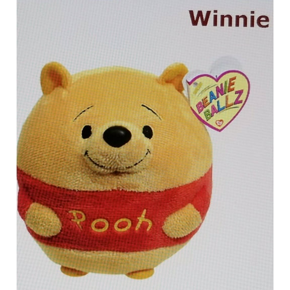 Ty Beanie Ballz - Winnie the Pooh Bear Ball  (5" Disney Plush) (BONUS ONE RANDOM TY ERASER)
