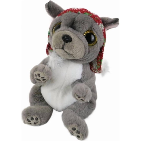 Ty Beanie Bellies - NORDIC Gray Christmas French Bulldog Regular Size 6" Plush (No Ty Hang Tag)(BONUS 1 TY CARD & 1 FUN CHOPS)