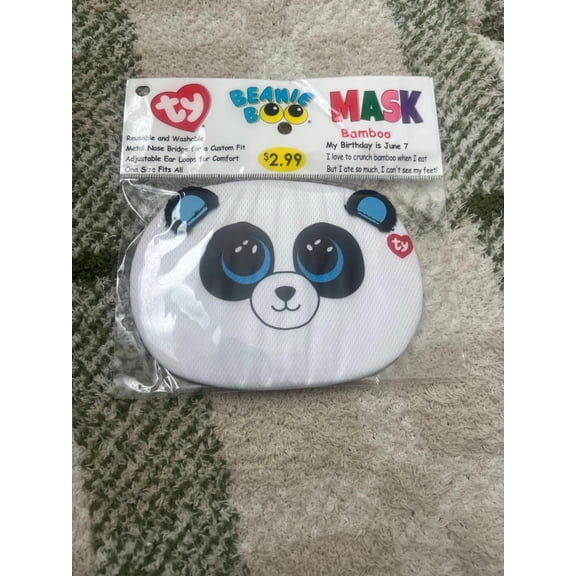 Ty Beanie Boo Face Mask - BAMBOO the Panda (BONUS 1 FUN CHOPS)