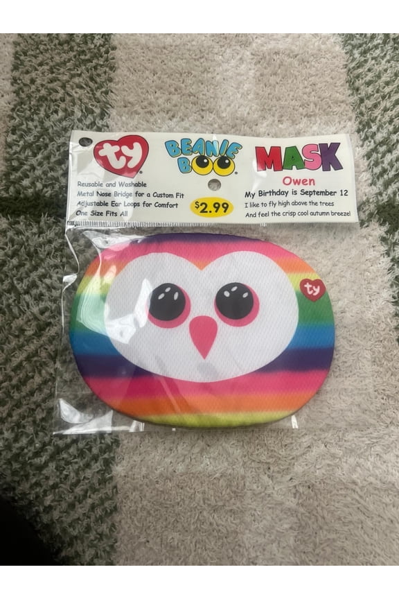 Ty Beanie Boo Face Mask - OWEN the Owl New (BONUS 1 FUN CHOPS)