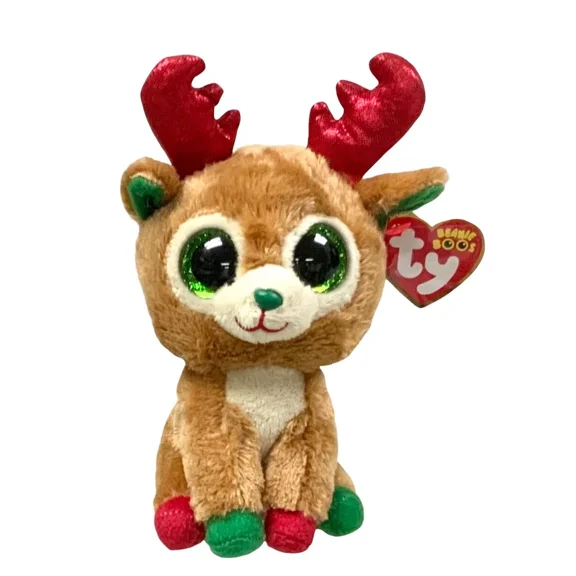 Ty Beanie Boos - ALPINE the Reindeer (6" Plush)(Red Antlers) NEW MWMT (BONUS 1 FUN CHOPS & 1 TY CARD)