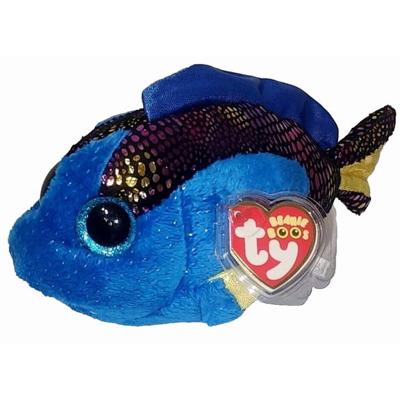 Ty Beanie Boos - AQUA the Blue Fish (Regular Size 6" Plush)(BONUS 1 FUN CHOPS)