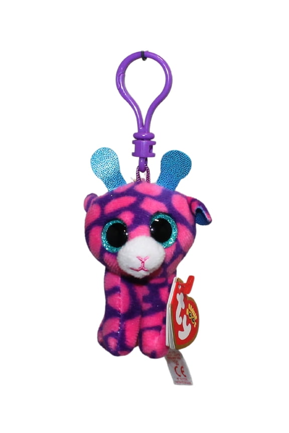 Beanie Boos (Plastic Key Clip) - Sky High the Pink & Purple Giraffe Glitter Eyes EU Version - Stuffed Animal