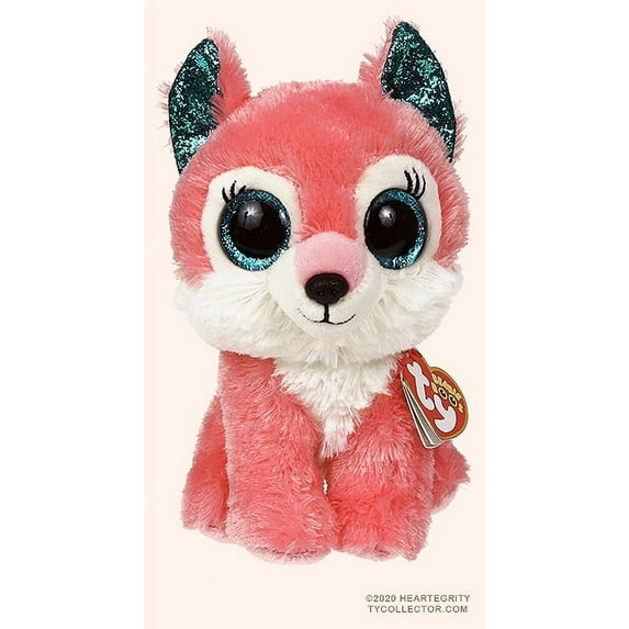 Ty Beanie Boos MAGGIE the Pink Wolf (Glittery Eyes) 6 inch Plush
