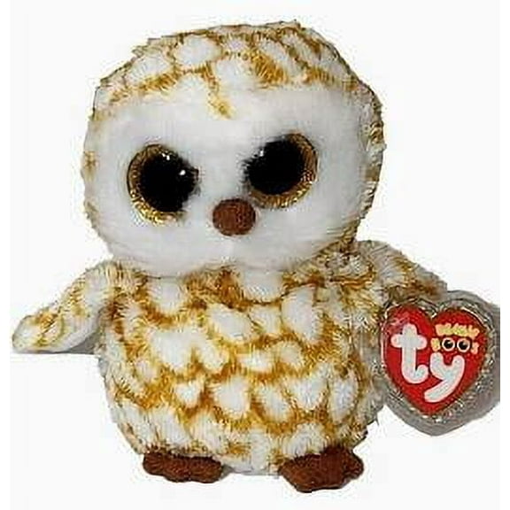 Ty Beanie Boos - SWOOPS the Owl (Regular Size 6" Plush)(Glittery Eyes)(BONUS 1 FUN CHOPS & 1 ZIPPER BRACELET)