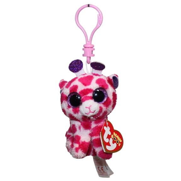 Ty Beanie Boos (Plastic Key Clip) - Twigs the Pink Giraffe Glitter Eyes - Stuffed Animal