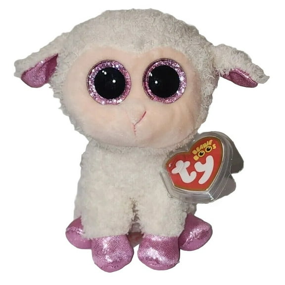 Ty Beanie Boos - TWINKLE the White Lamb Sheep (Glittery Eyes)(Regular Size 6" Plush)(BONUS 1 FUN CHOPS & 1 ZIPPER BRACELET)