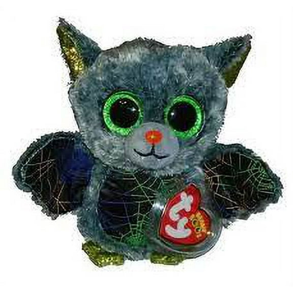 Ty Beanie Boos - Vlad the Halloween Bat- Grey with Spiderwebs and Green Eyes (6")