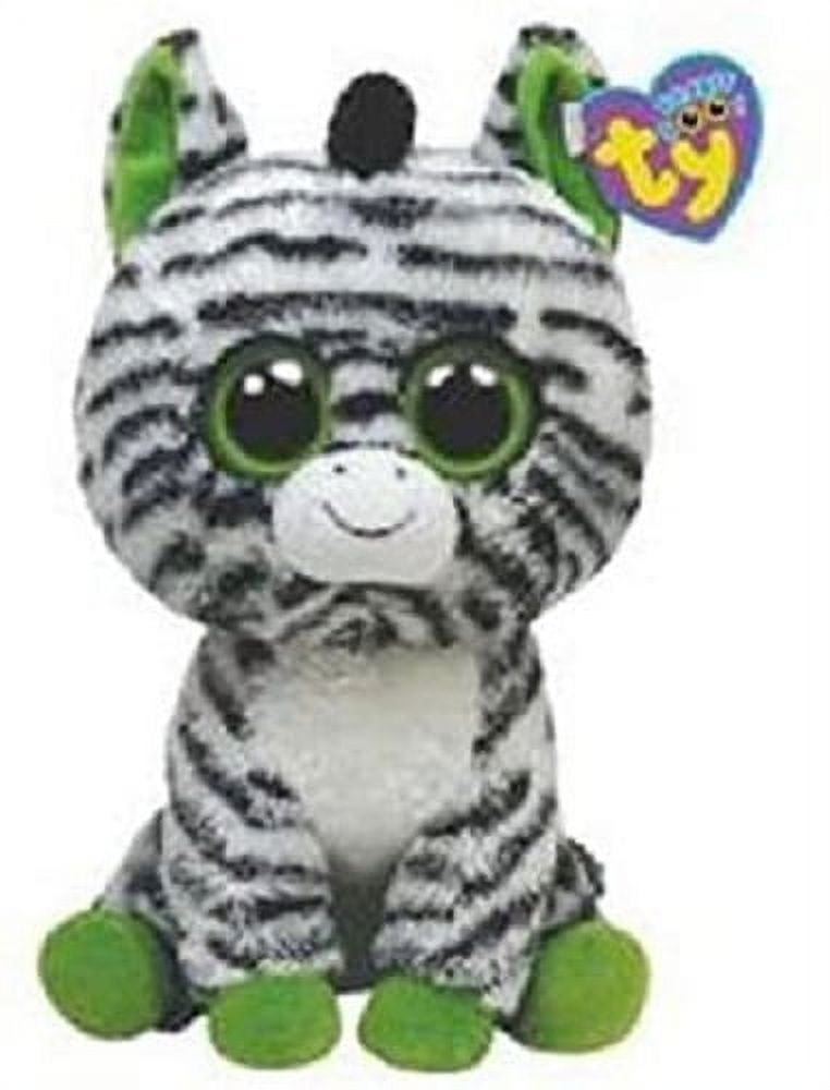 Ty Beanie Boos - ZIG-ZAG the Zebra (Solid Color Eyes & Purple Heart Tag) (Regular Size - 6 Inch)