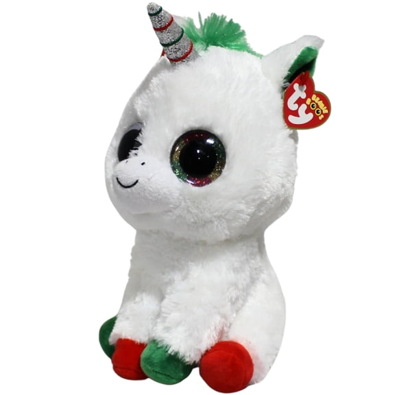 Ty Beanie Boos - Candy Cane the Christmas Unicorn   Medium (9.25")   Glitter Eyes  - Stuffed Animal