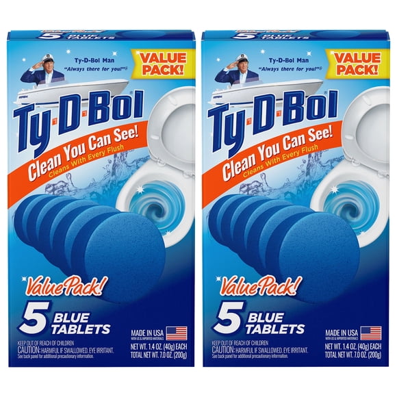 Ty-D-Bol Blue, Bleach-Free Toilet Bowl Cleaner Tablets, 1.4 oz, 5 Count, 2 pack
