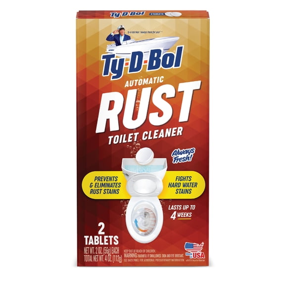 Ty-D-Bol Rust Automatic Toilet Bowl Cleaner Tablets, Rust Stain Remover, 2 Tablets