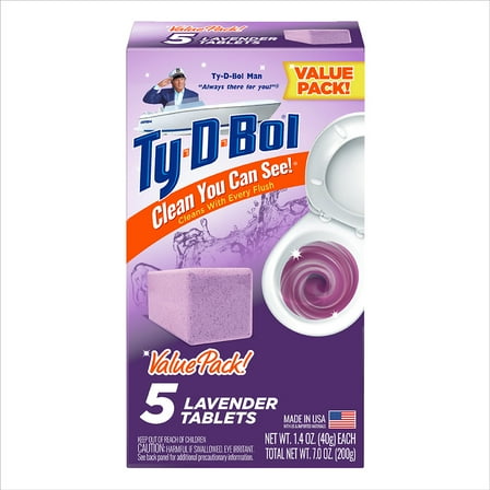 Ty-D-Bol Bleach-Free Toilet Bowl Cleaner Tablets, Unscented, 1.4 oz, 5 Pack