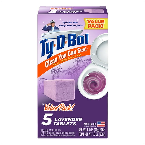 Ty-D-Bol Bleach-Free Toilet Bowl Cleaner Tablets, Unscented, 1.4 oz, 5 Pack