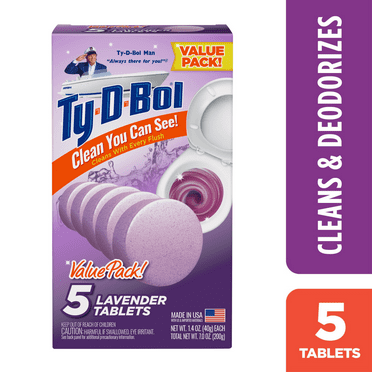 Ty-D-Bol Bleach-Free Toilet Bowl Cleaner Tablets, Lavender Scent, 1.4 oz, 5 Pack