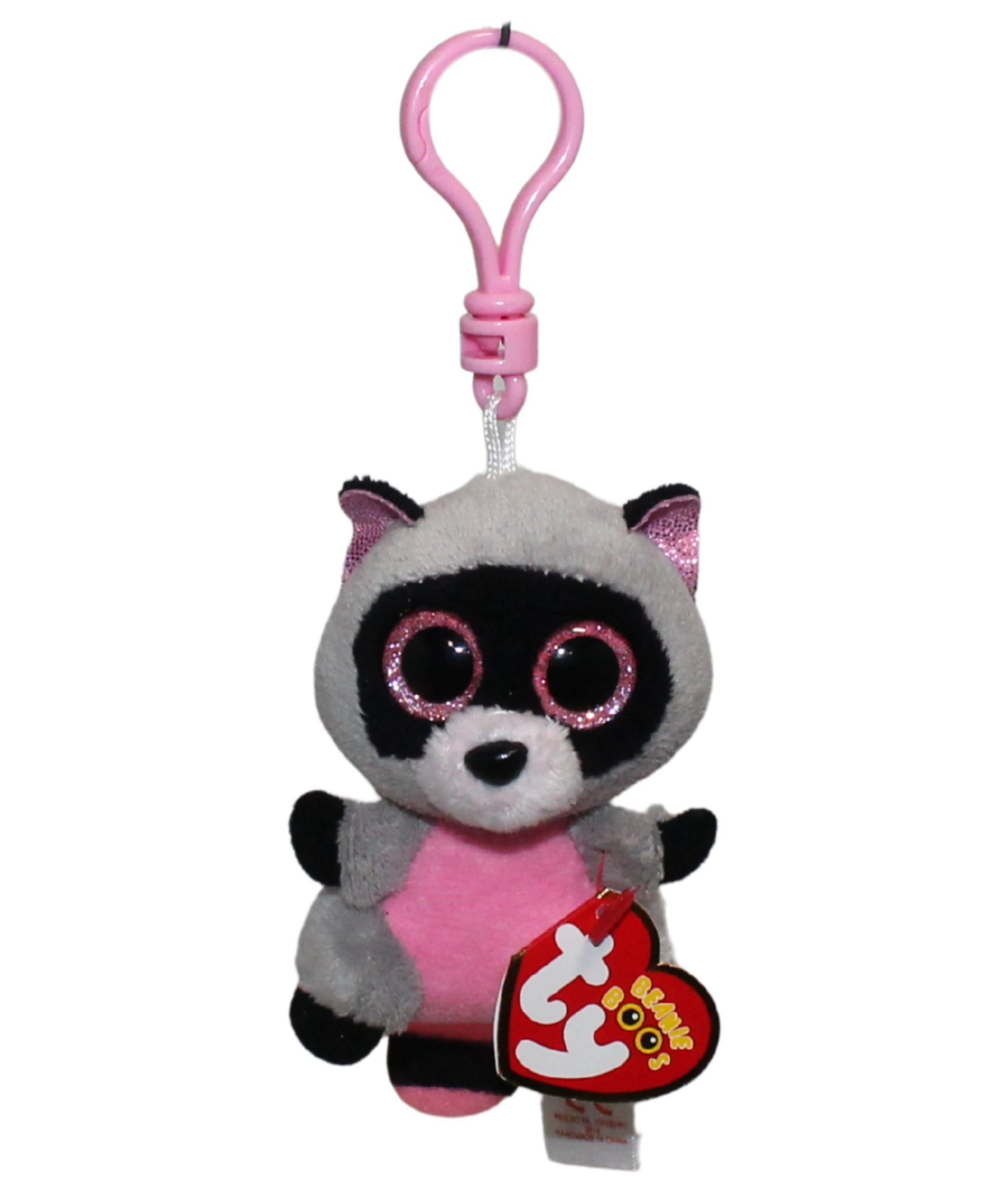 Ty Beanie Boos (Plastic Key Clip) - Rocco the Pink & Gray Raccoon ...
