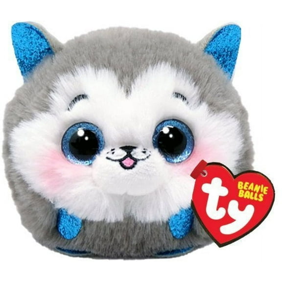 Ty Puffies (Beanie Balls) Plush - SLUSH the Gray Husky Dog (4 inch)