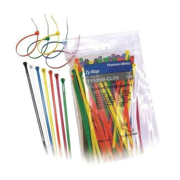 Ty-Rap Cable Tie Kit,Assorted,7.2 in,PK100 TY525M-CLRS