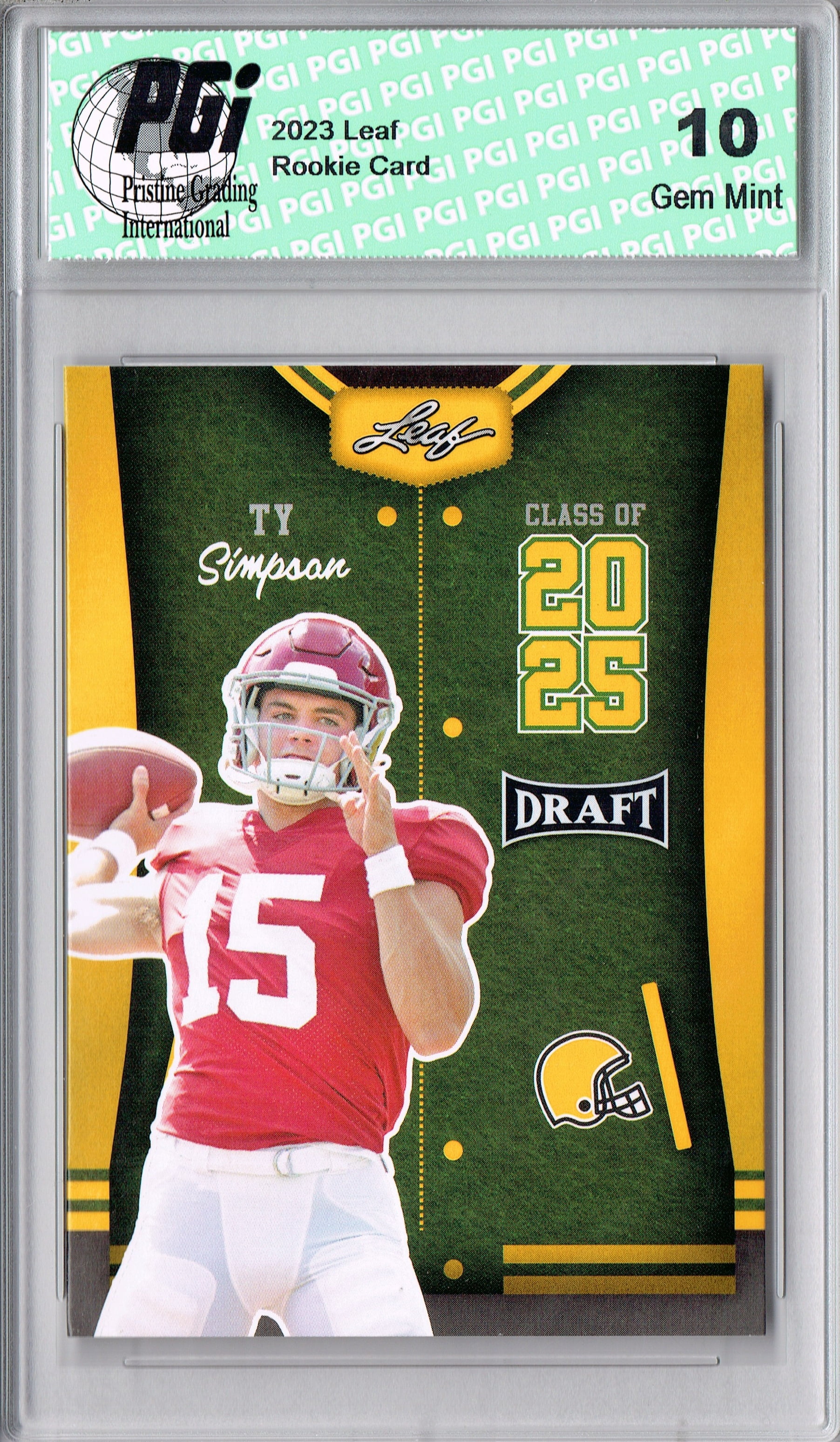 Ty Simpson Rookie Card PGI 10 Gem Mint Football Trading Card 2023 Leaf Football #85 Gold SP Class of 2025