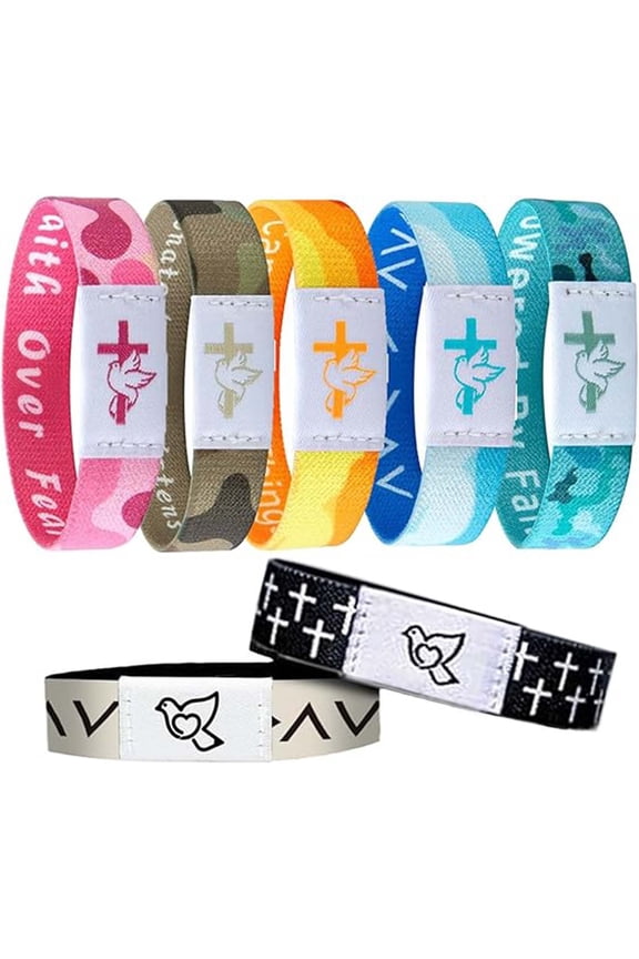 7 Pack NFC Christian Bracelets Tap-to-Read Daily Bible Verse Fabric Wristbands for Adults