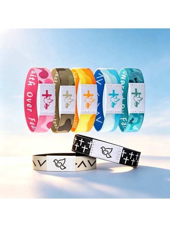 7 Pack Stretch Fabric NFC Bracelets Tap Access Daily Personalized Bible Verses Wristbands