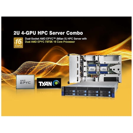 Tyan BS8251T83E8HR-2T-N 2U Barebone and AMD Dual Milan 7373X 16-Core CPU combo deal. Factory Installed/Tested/Burn-in/Shipped
