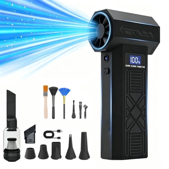 Tyasoleil 2-in-1 Mini Compressed Air Duster & Vacuum Cleaner, 120000 RPM Rechargeable 4-Speed with LED, Replace Canned Air for PC/Keyboard/Car