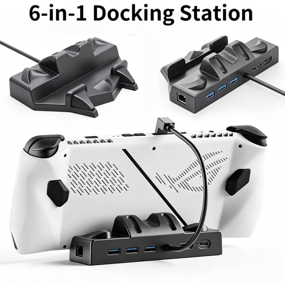 Tyasoleil 6-in-1 Docking Station with 4K HDMI, Ethernet, Usb 3.0, 100W Usb-C, Pro Gaming Stand Hub for Steam Deck, ROG Ally, Black (No PD Adapter)