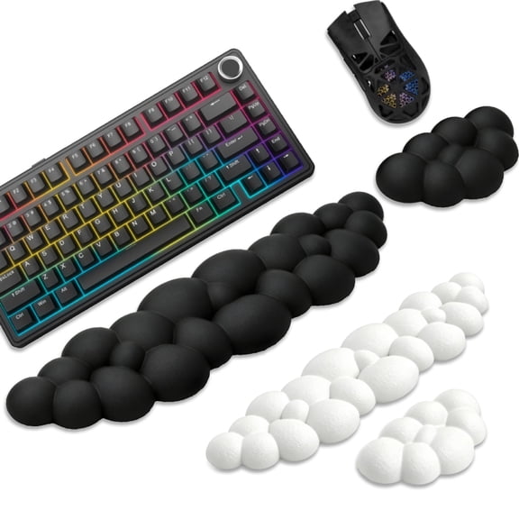 Tyasoleil Cloud Wrist Rest Set, Ergonomic Memory Foam Keyboard & Mouse Wrist Support, PU Leather Non-Slip Base, Waterproof Cushion for Office, Gaming, Typing & Pain Relief - Black