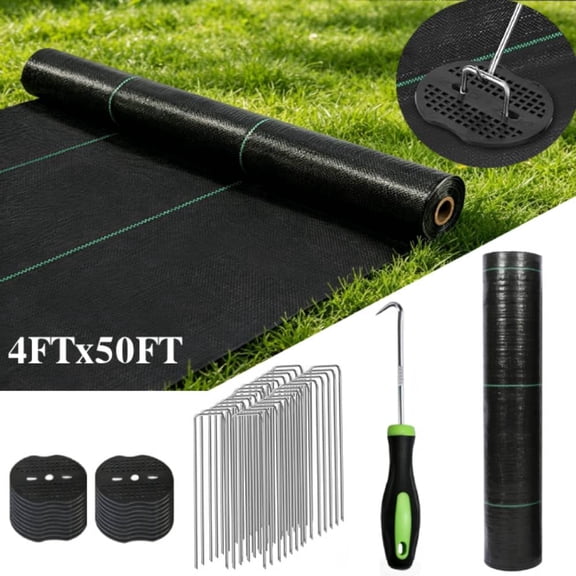 Tyasoleil Heavy Duty Weed Barrier Landscape Fabric with 20 U-Shaped Garden Stakes, Woven Ground Cover for Commercial Greenhouse, Yard, Garden Barrier Cloth in Rolls