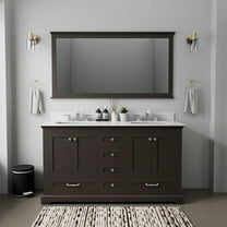 Tybee 60 in W x 22 in D Espresso Double Bath Vanity, White Quartz Top and 58 in Mirror