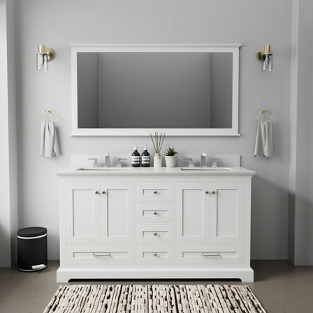 Tybee 60 in W x 22 in D White Double Bath Vanity and Cultured Marble Top