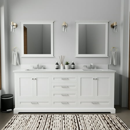 Tybee 80 in W x 22 in D White Double Bath Vanity, Cultured Marble Top and 30 in Mirrors